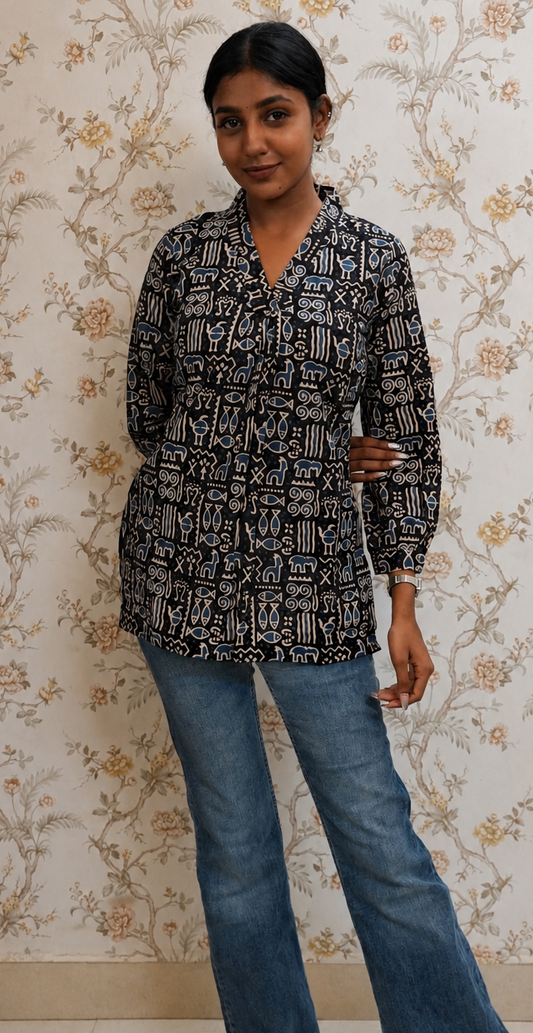 Ajrakh Hand Block Print Short Top