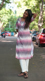Pink Ikat Collar Kurti