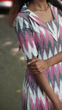 Pink Ikat Collar Kurti