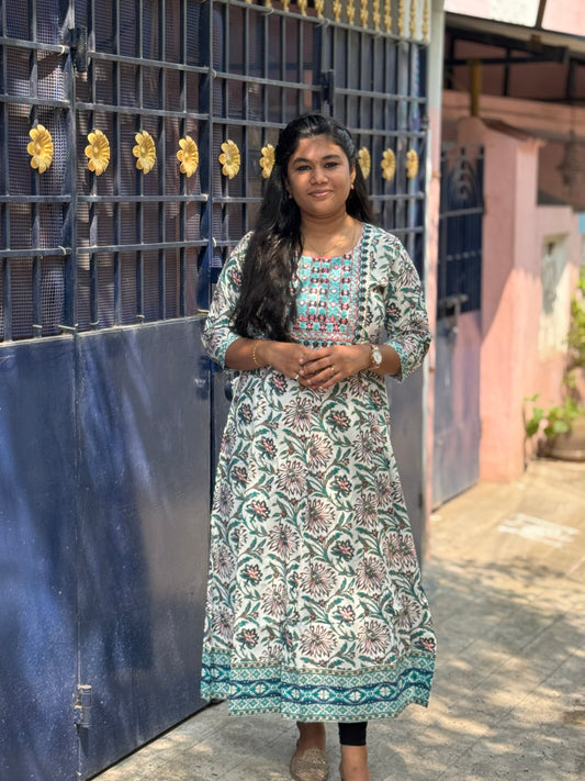 Mint Blossom Umbrella Kurti