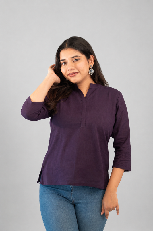 Royal Plum Linen Cotton Short Top