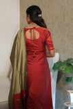 Pochampally Ruby Bloom 3-Piece Kurta Set with Dupatta