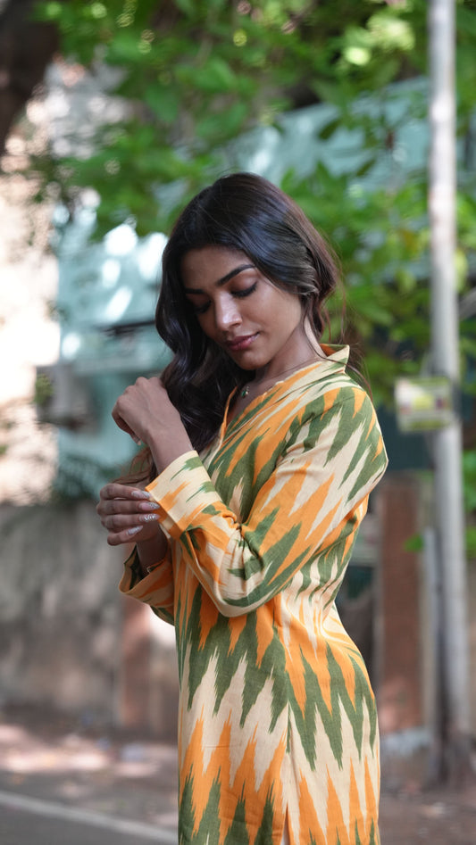 Yellow Ikat Wrap Kurti