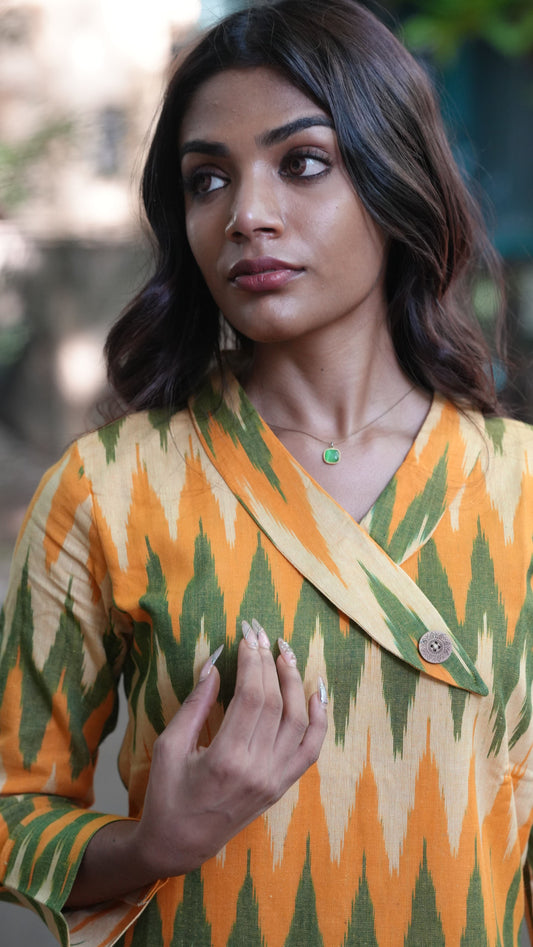 Yellow Ikat Wrap Kurti