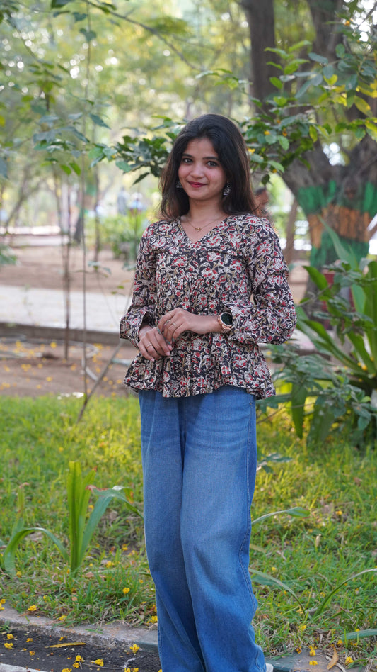 Kalamkari Bloom Short Kurti