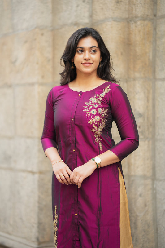 Nitara Double Embroidery kurti Marron