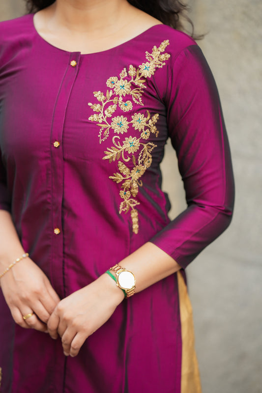 Nitara Double Embroidery kurti Marron