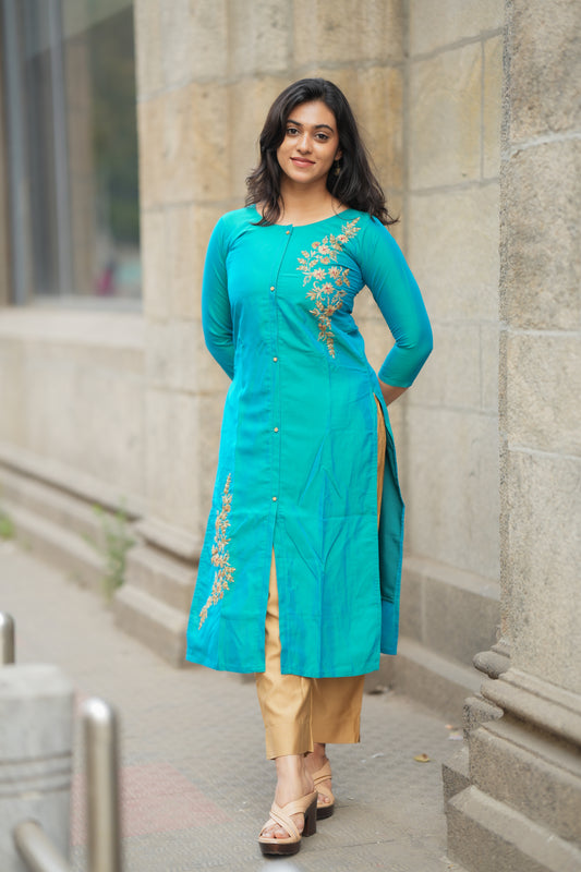 Nitara Double Embroidery kurti Sky Blue