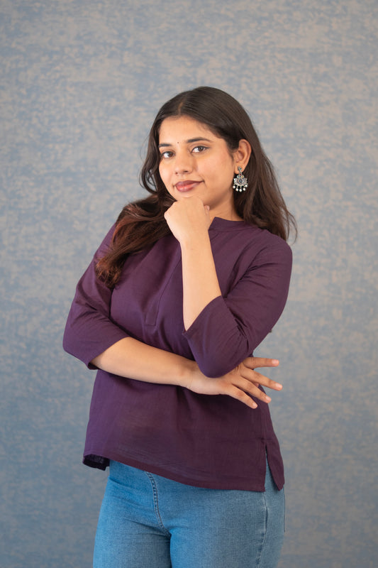Royal Plum Linen Cotton Short Top