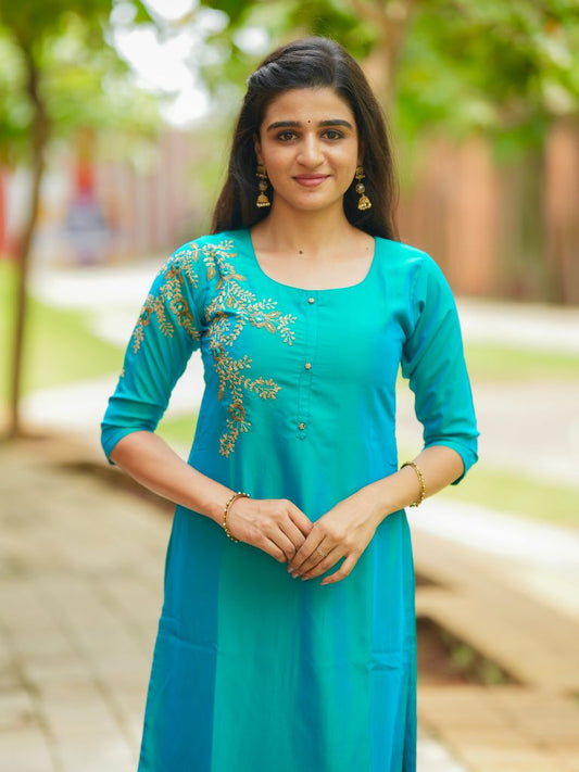 Nitara embroidery peacock Shades