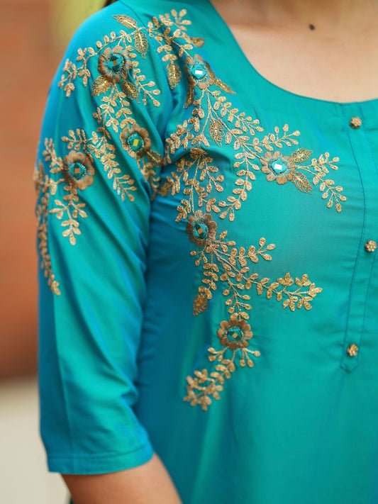 Nitara embroidery peacock Shades